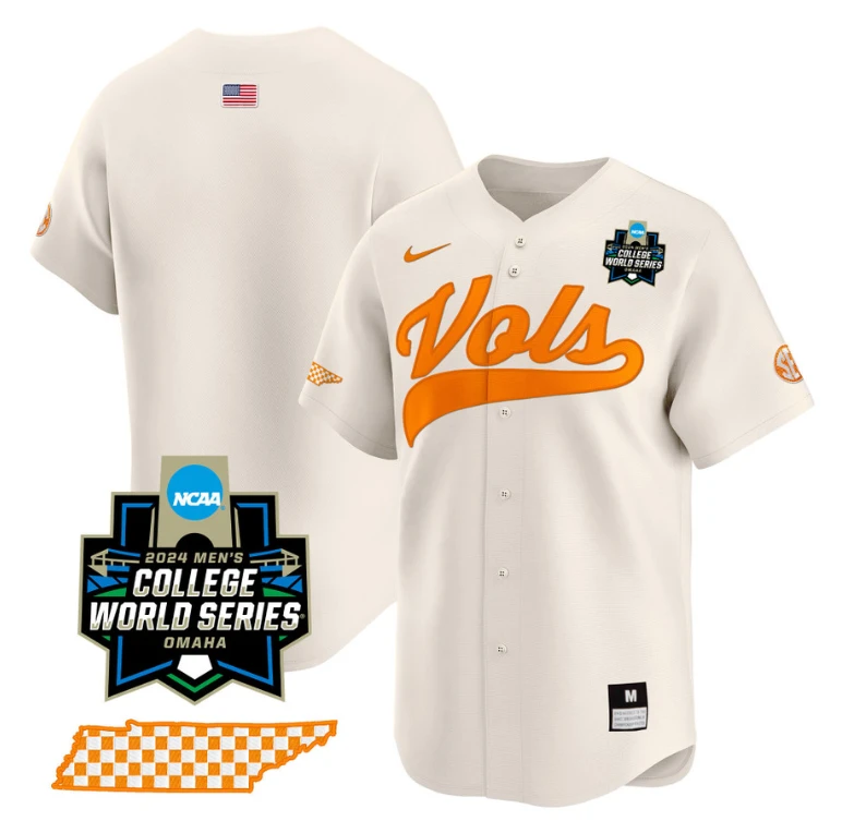 Tennessee Volunteers Team Jersey 2024 College World Series Vapor Premier Limited NCAA Baseball Stitched Cream by My Store