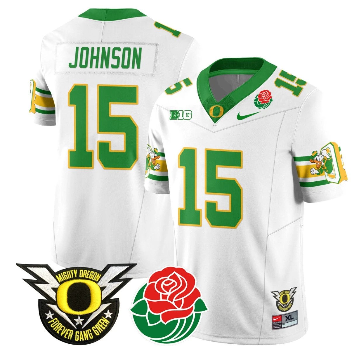 Tez Johnson Jersey #15 Oregon Ducks 2024 Rose Bowl Patch Football White by My Store