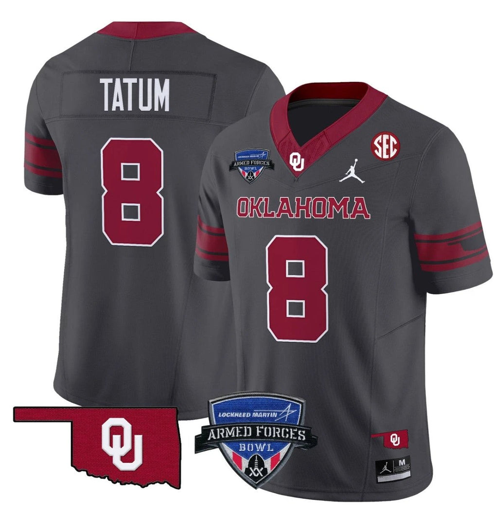 Taylor Tatum Jersey #8 Oklahoma Sooners 2025 Armed Forces Bowl Patch Anthracite by My Store