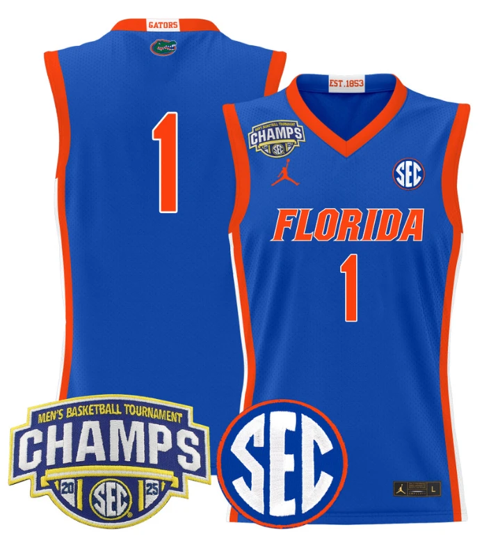 Team Jersey #1 Florida Gators 2025 Tournament Champions Patch Royal by My store basketball