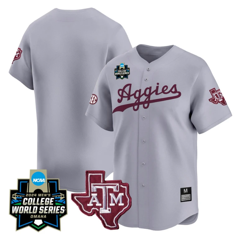 Texas AM Aggies Team Jersey 2024 College World Series Vapor Premier Limited NCAA Baseball Stitched Gray by My Store