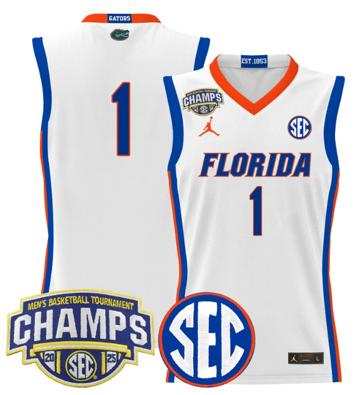 Team Jersey #1 Florida Gators 2025 Tournament Champions Patch White by My store basketball
