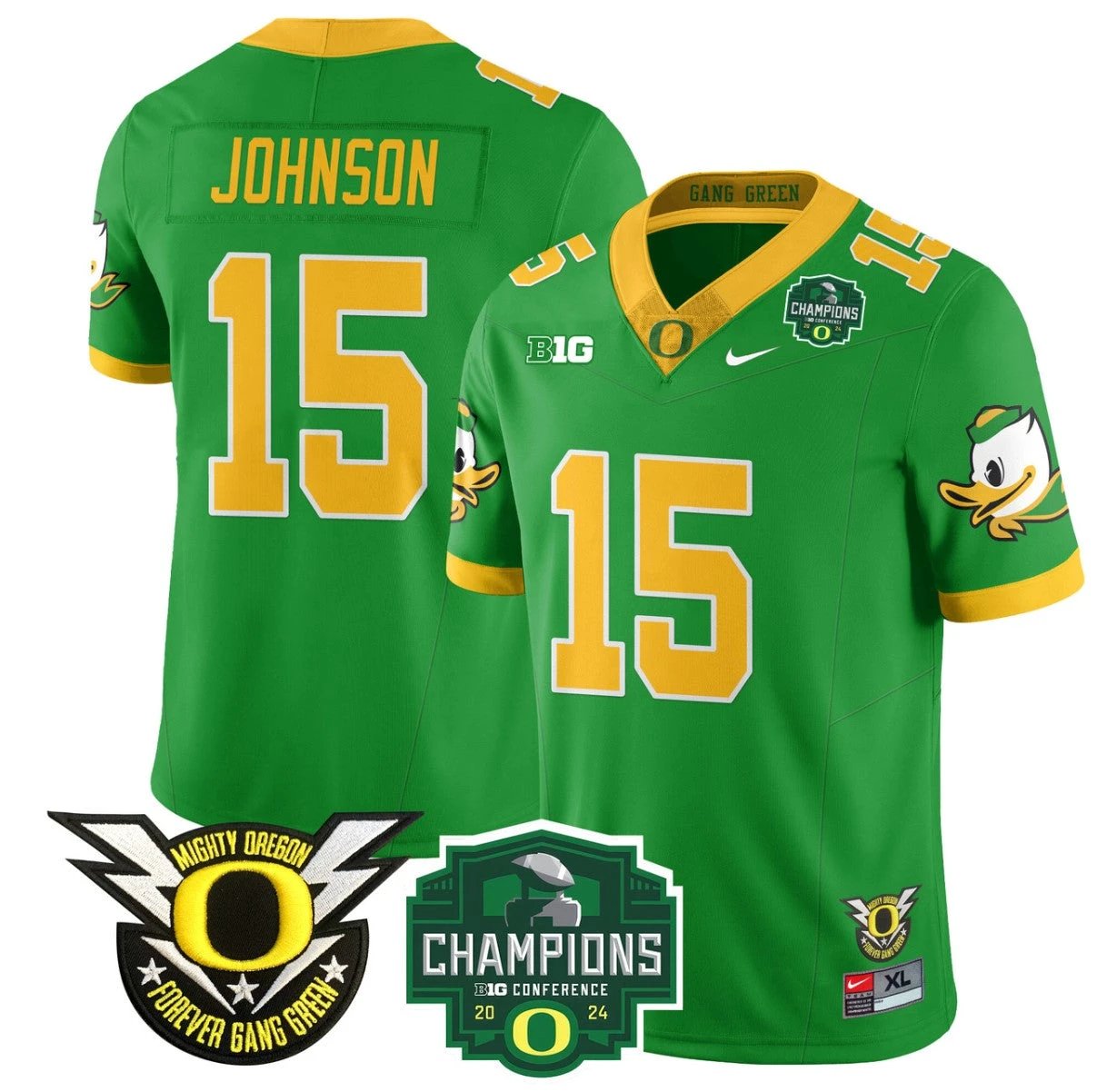 Tez Johnson Jersey #15 Oregon Ducks 2024 Big Ten Champions Football Green by My Store