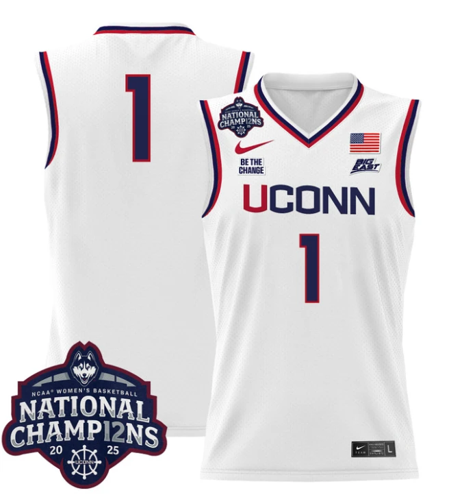 Team Jersey #1 UConn Huskies 2025 National Champions Patch Stitched White by My store basketball