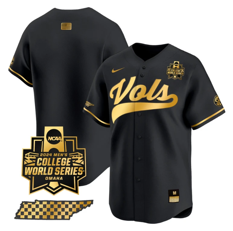 Tennessee Volunteers Team Jersey 2024 College World Series Vapor Premier Limited NCAA Baseball Stitched Black Gold by My Store
