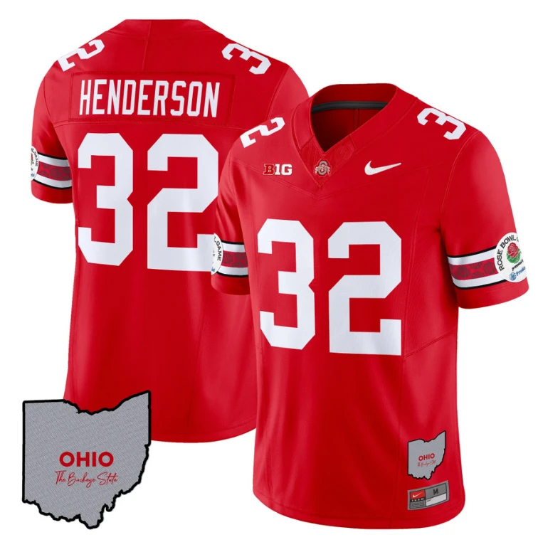 Treveyon Henderson Jersey #32 Ohio State Rose Bowl Football V3 Red by NCAA Football Jersey
