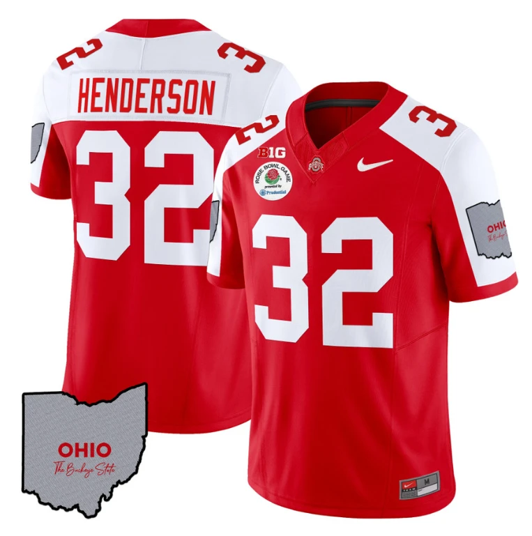 Treveyon Henderson Jersey #32 Ohio State Rose Bowl Football V3 Red Alternate by NCAA Football Jersey
