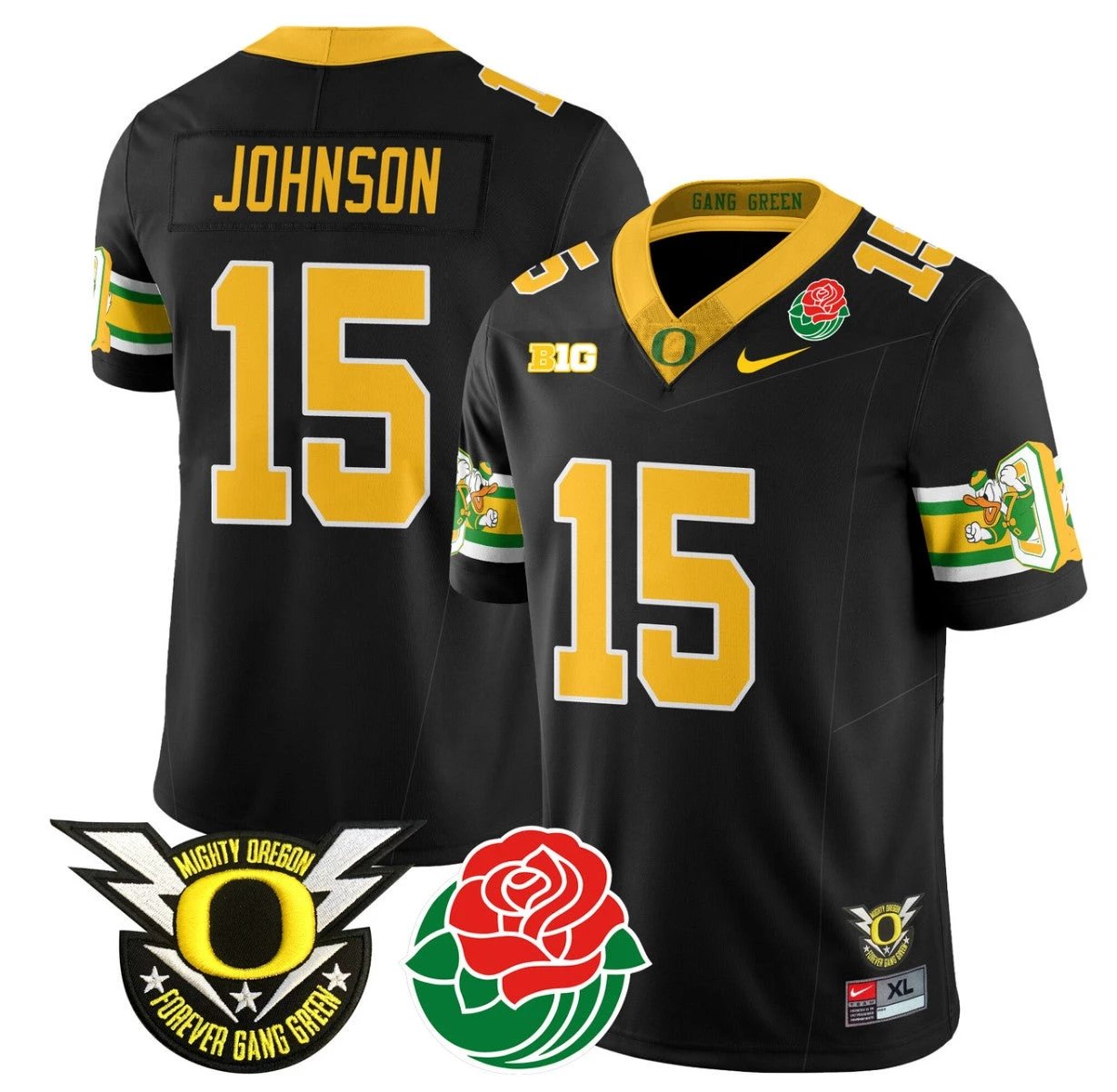 Tez Johnson Jersey #15 Oregon Ducks 2024 Rose Bowl Patch Football Black by My Store