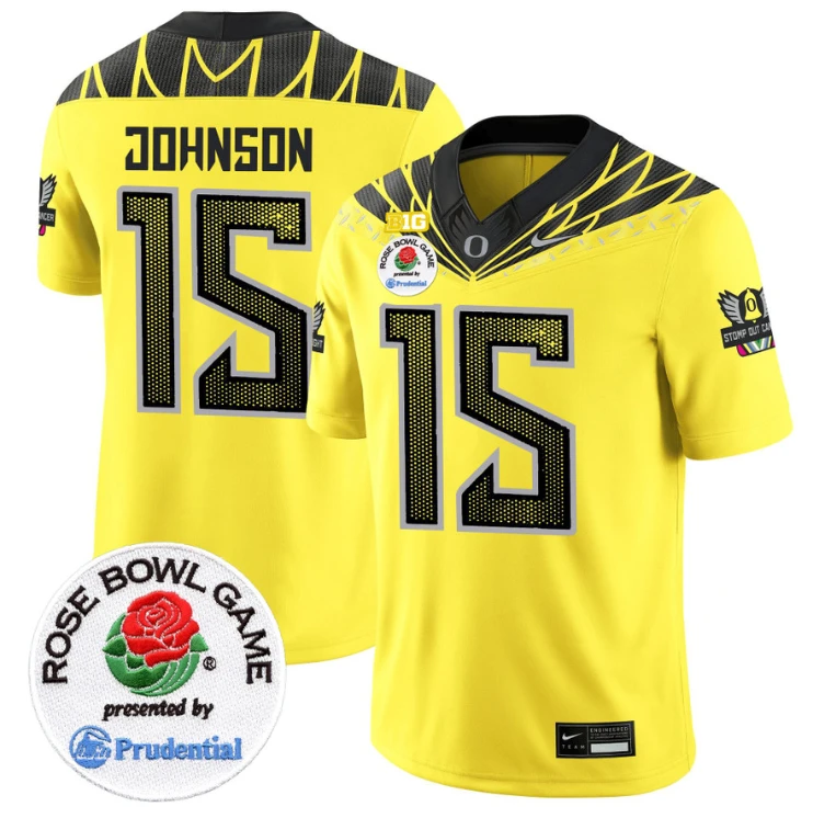 Tez Johnson Jersey #15 Oregon Ducks Rose Bowl Patch Vapor Limited V2 Yellow by NCAA Football Jersey