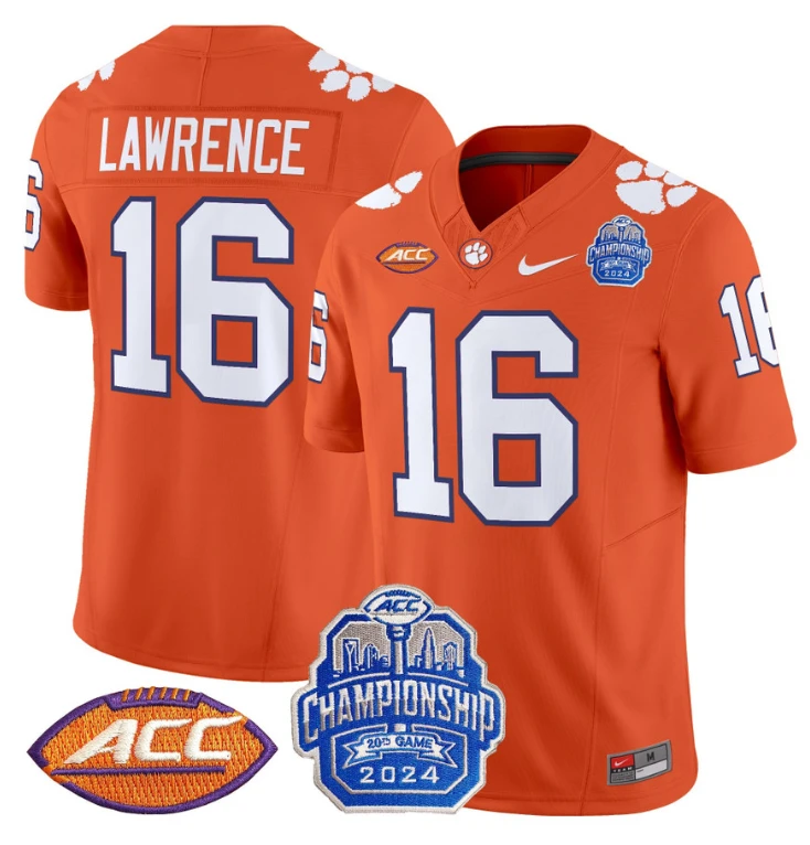 Trevor Lawrence Jersey #16 Clemson Tigers 2024 ACC Championship Patch Orange by My Store