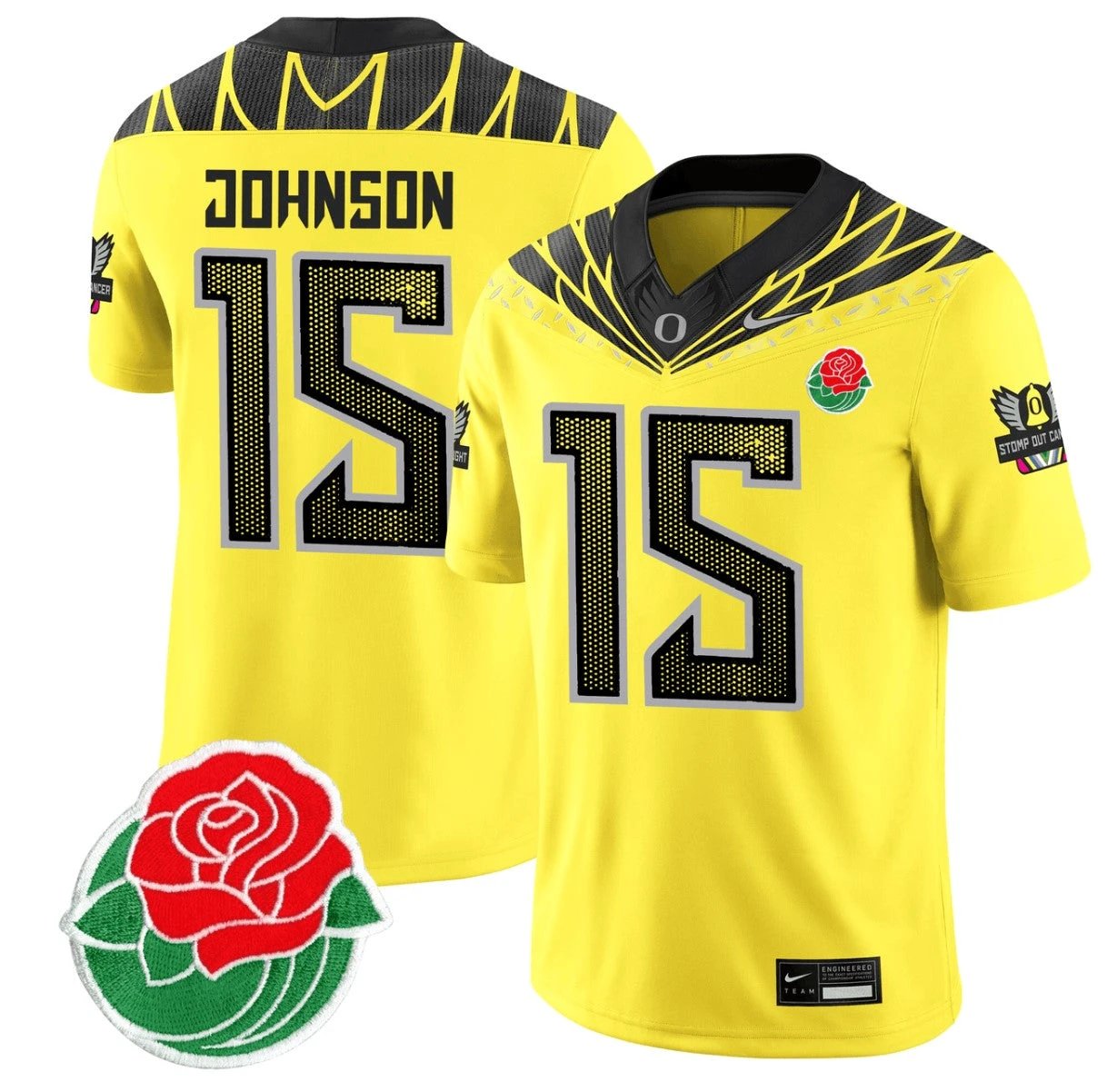 Tez Johnson Jersey #15 Oregon Ducks Rose Bowl Patch Vapor Football Yellow by My Store