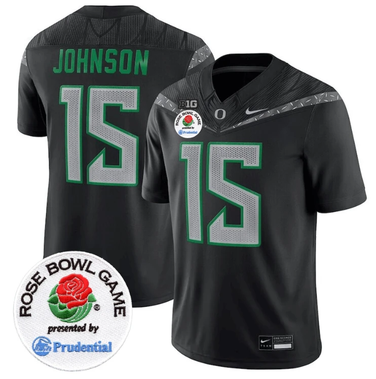 Tez Johnson Jersey #15 Oregon Ducks Rose Bowl Patch Vapor Limited V2 Black by NCAA Football Jersey