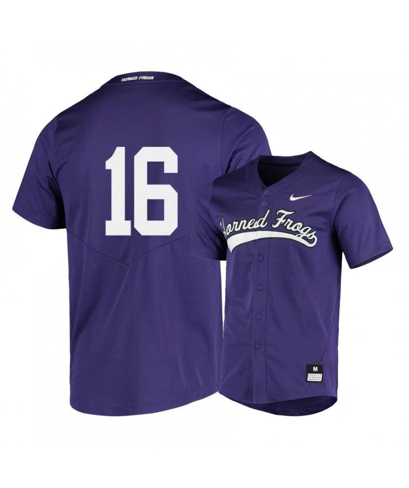 TCU Horned Frogs 16 Gene Wood Purple Elite Baseball Jersey by My Store