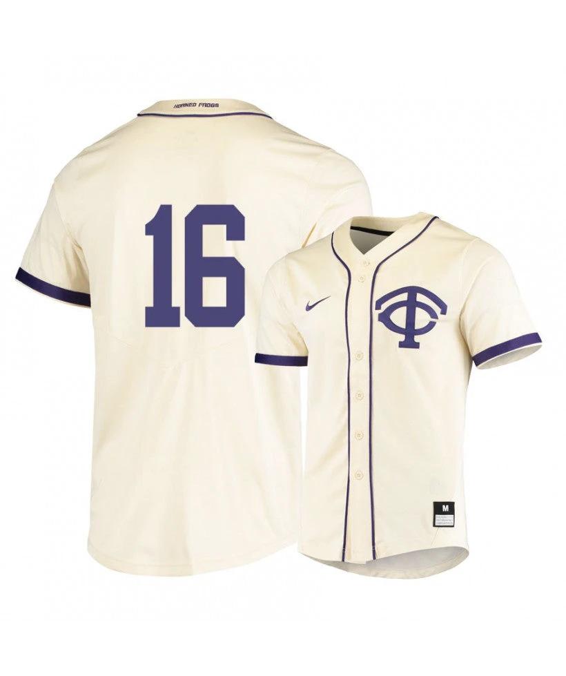 TCU Horned Frogs 16 Gene Wood White Elite Baseball Jersey by My Store