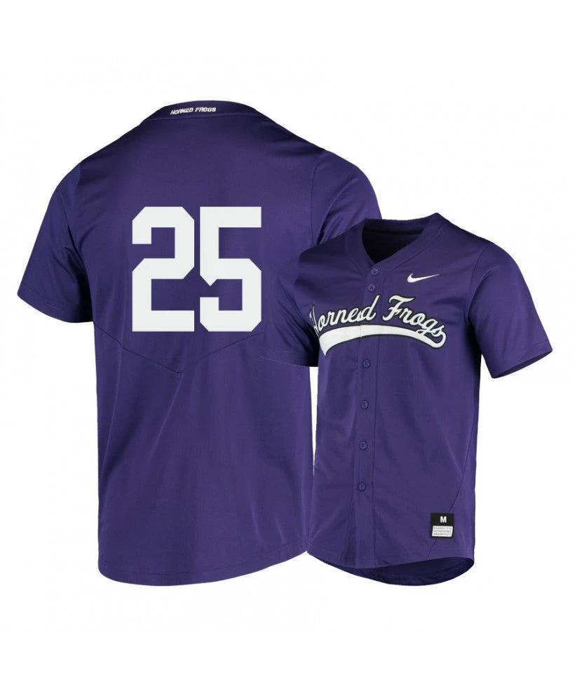 TCU Horned Frogs 25 Tommy Sacco Purple Elite Baseball Jersey by My Store