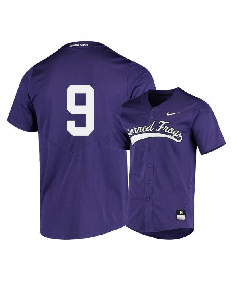 TCU Horned Frogs 9 Conner Shepherd Purple Elite Baseball Jersey by My Store