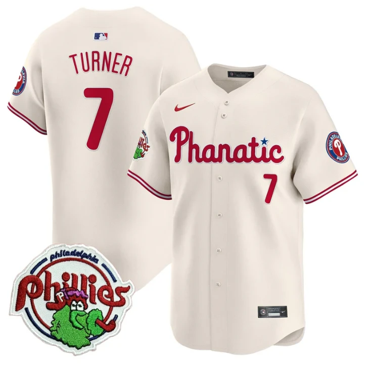 Trea Turner Jersey #7 Phillies Phanatic Patch Vapor Premier Limited Stitched Cream by My Store