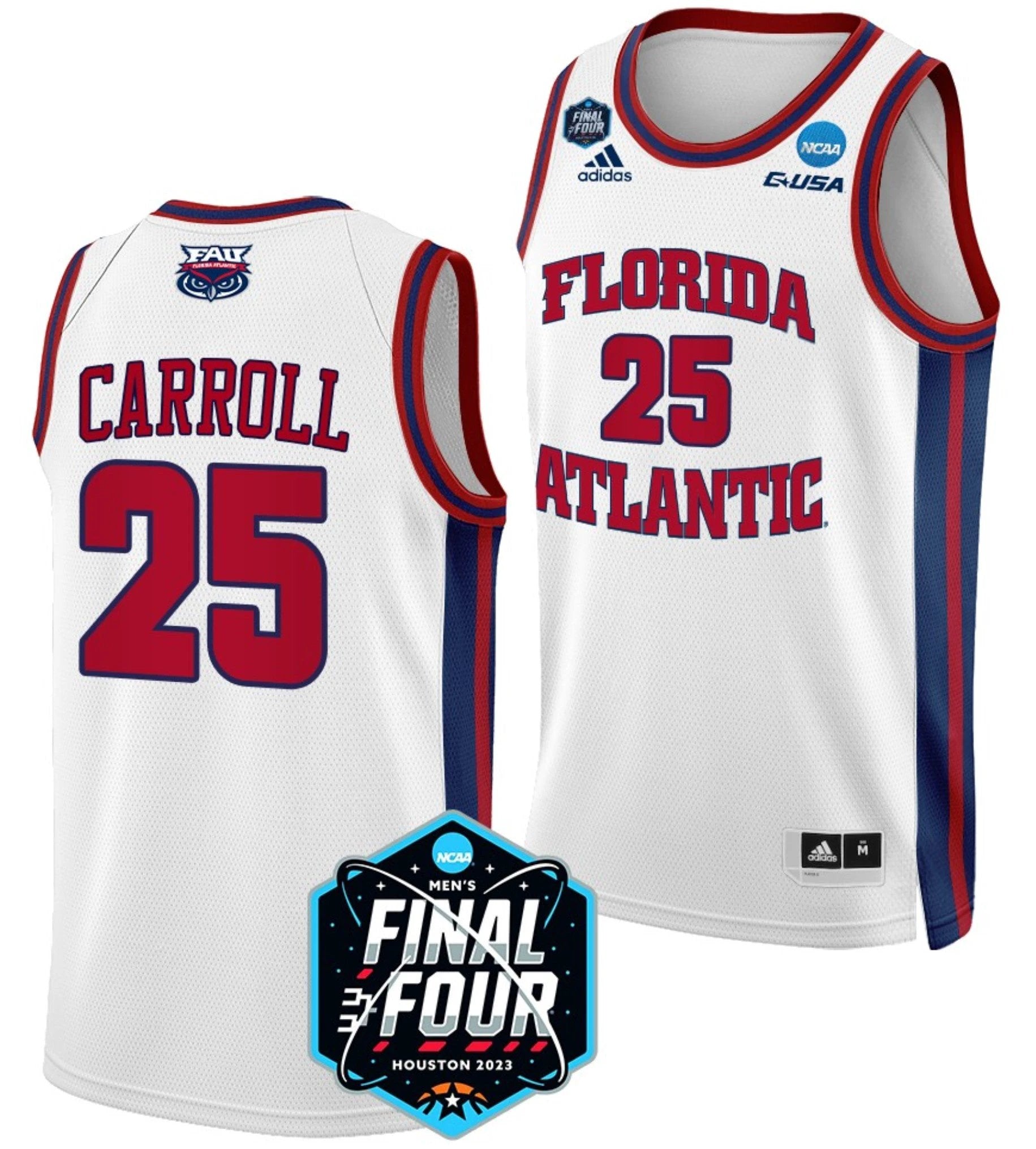 Tre Carroll Jersey FAU Owls College Basketball 2023 NCAA Final Four White #25 by My store basketball