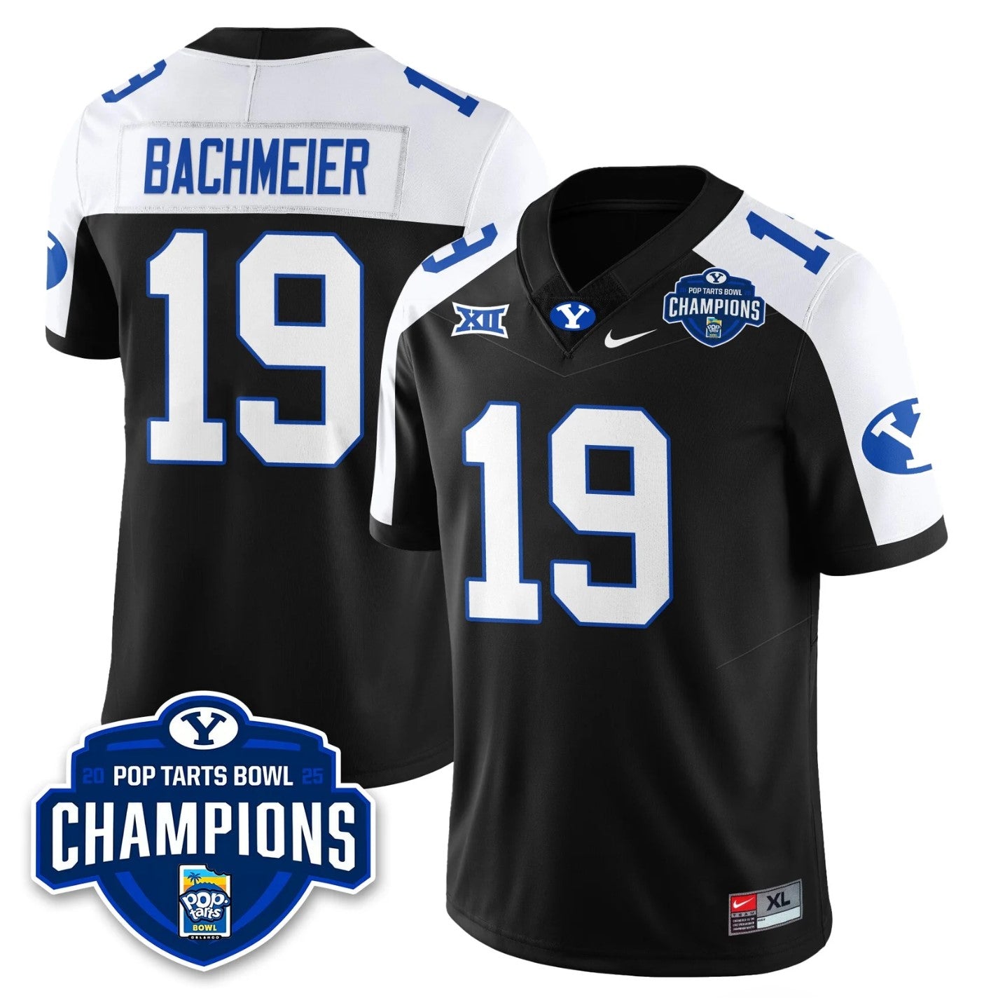 Tiger Bachmeier Jersey #19 BYU Cougars 2025 Pop-Tarts Bowl Champions Black Alternate by NCAA Football Jersey