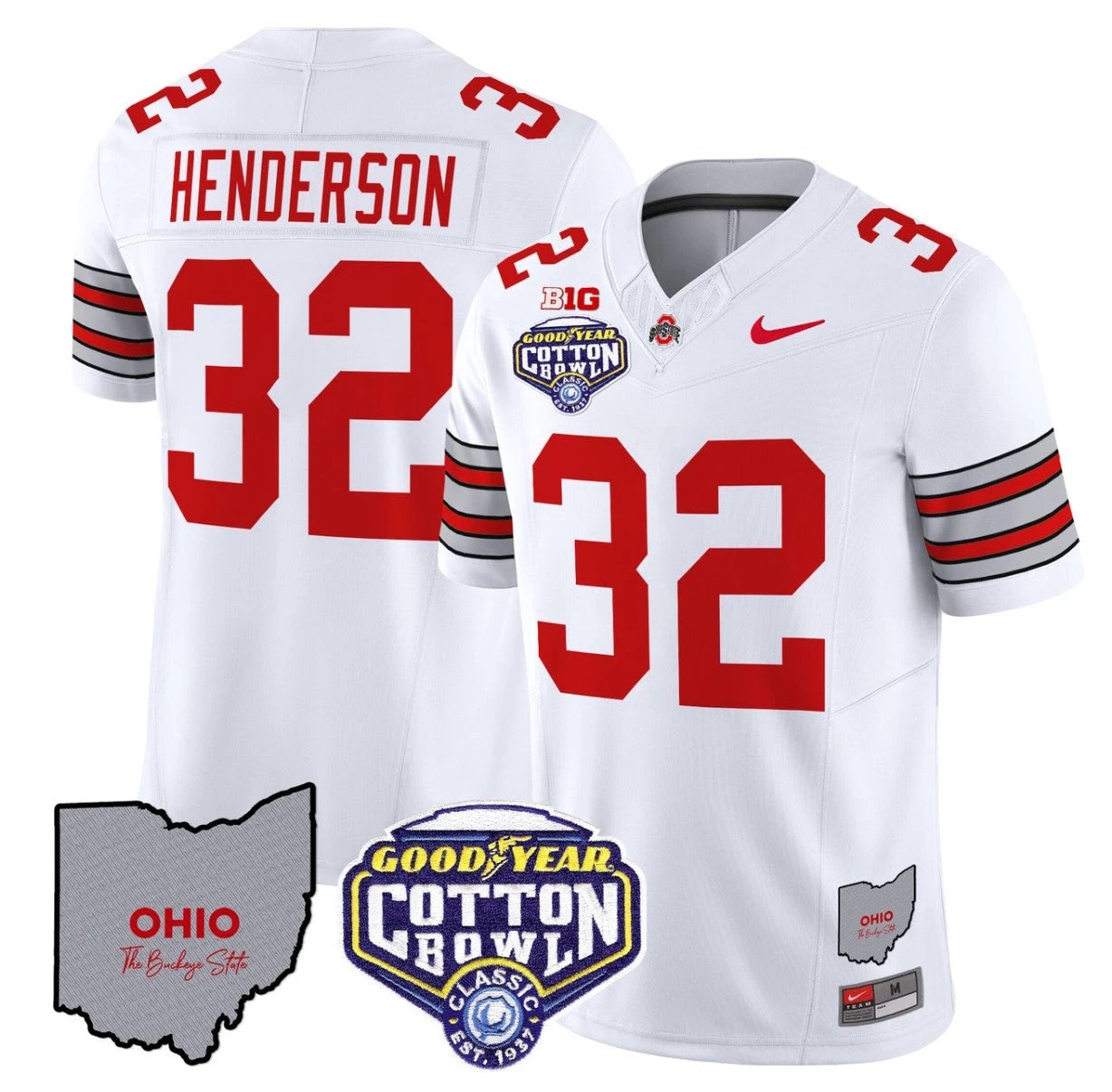 Treveyon Henderson Jersey #32 Ohio State Buckeyes Cotton Bowl Patch White by NCAA Football Jersey