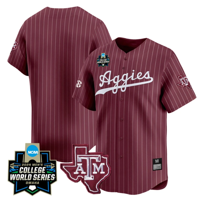 Texas AM Aggies Team Jersey 2024 College World Series Vapor Premier Limited NCAA Baseball Stitched Maroon Stripe by My Store