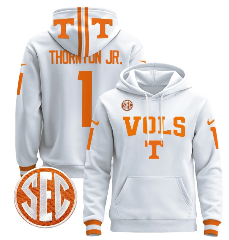 Thornton Jr Hoodie #1 Tennessee Vols 2024 Pullover V3 Stitched Black by Hoodie Pullover