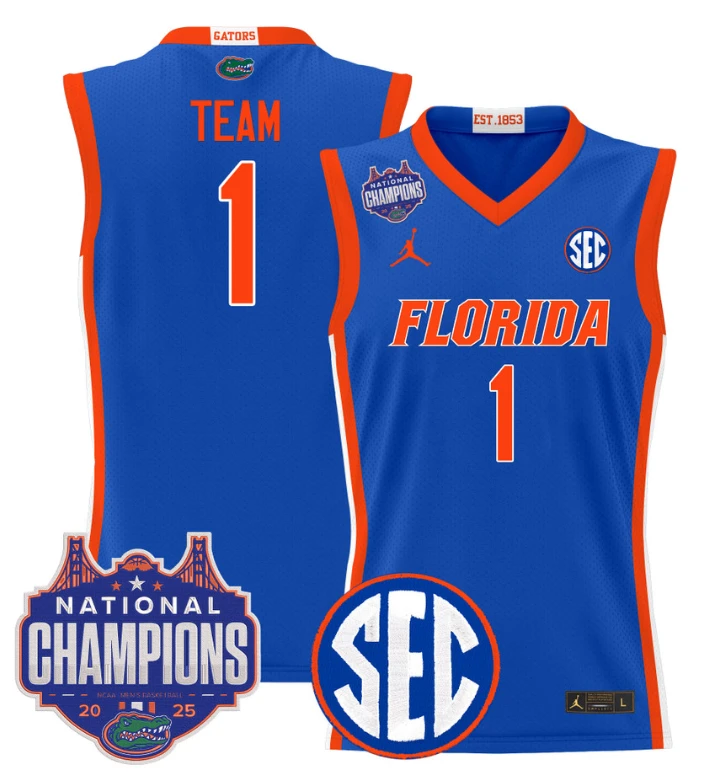 Team Jersey #1 Florida Gators 2025 National Champions Patch Stitched Royal by My store basketball