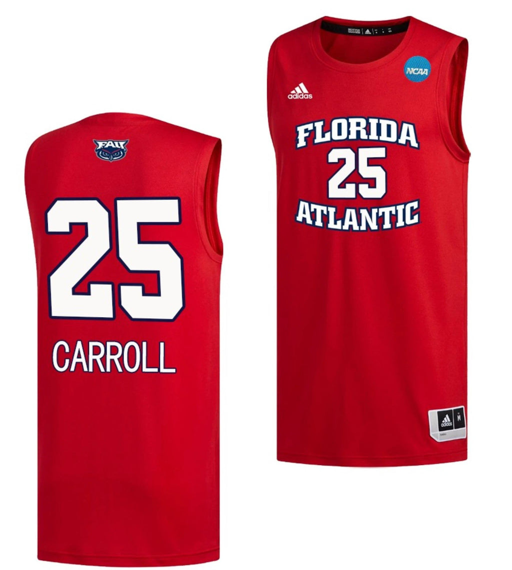 Tre Carroll Jersey FAU Owls College Basketball 2023 NCAA March Madness Red #25 by My store basketball