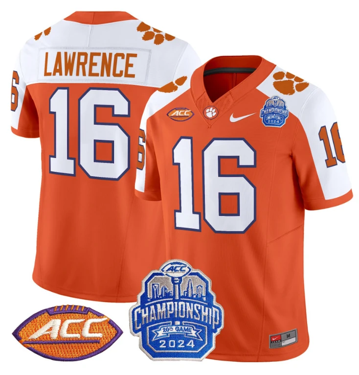 Trevor Lawrence Jersey #16 Clemson Tigers 2024 ACC Championship Patch Orange Alternate by My Store