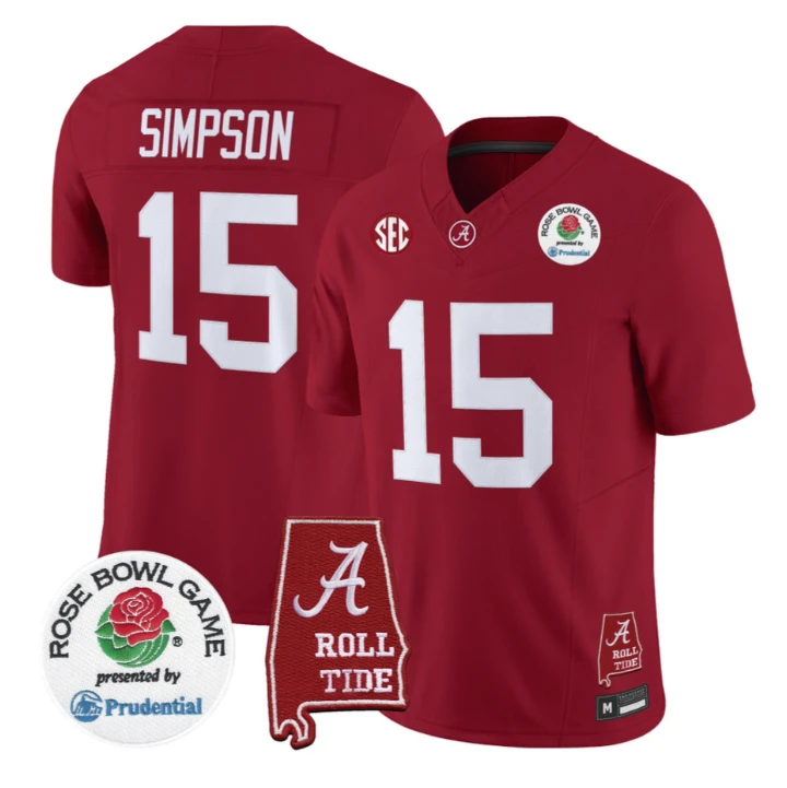 Ty Simpson Jersey #15 Alabama Crimson Tide 2026 Rose Bowl Patch Stitched by My Store NCAA Football Jerseys