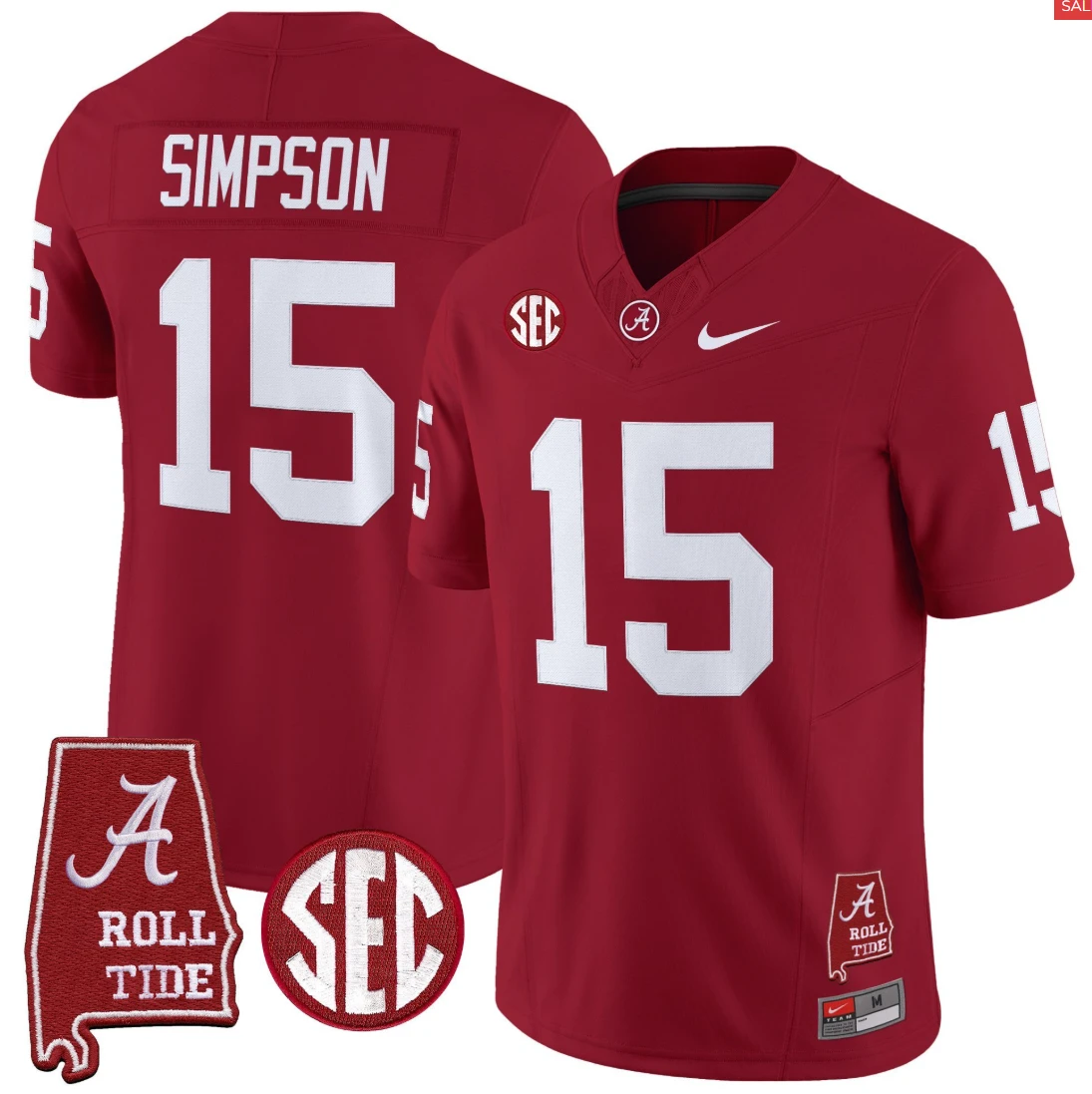 Ty Simpson Jersey #15 Alabama Crimson Throwback Alabama Map Stitched Crimson by My Store