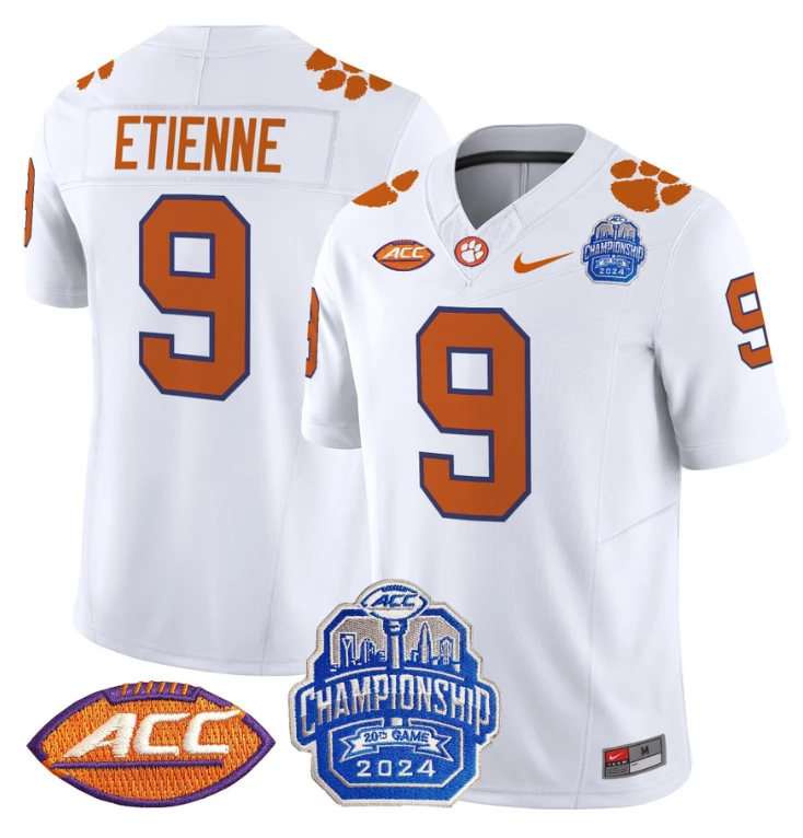 Travis Etienne Jersey #9 Clemson Tigers 2024 ACC Championship Patch White by My Store
