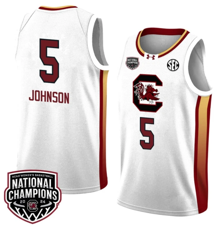 Tessa Johnson Jersey #5 South Carolina Gamecocks 2024 NCAA Basketball National Champions White Yellow by My store basketball