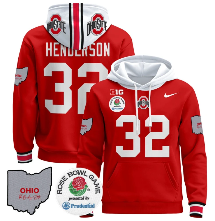 Treveyon Henderson Hoodie #32 Ohio State Buckeyes Rose Bowl Pullover by Hoodie Pullover