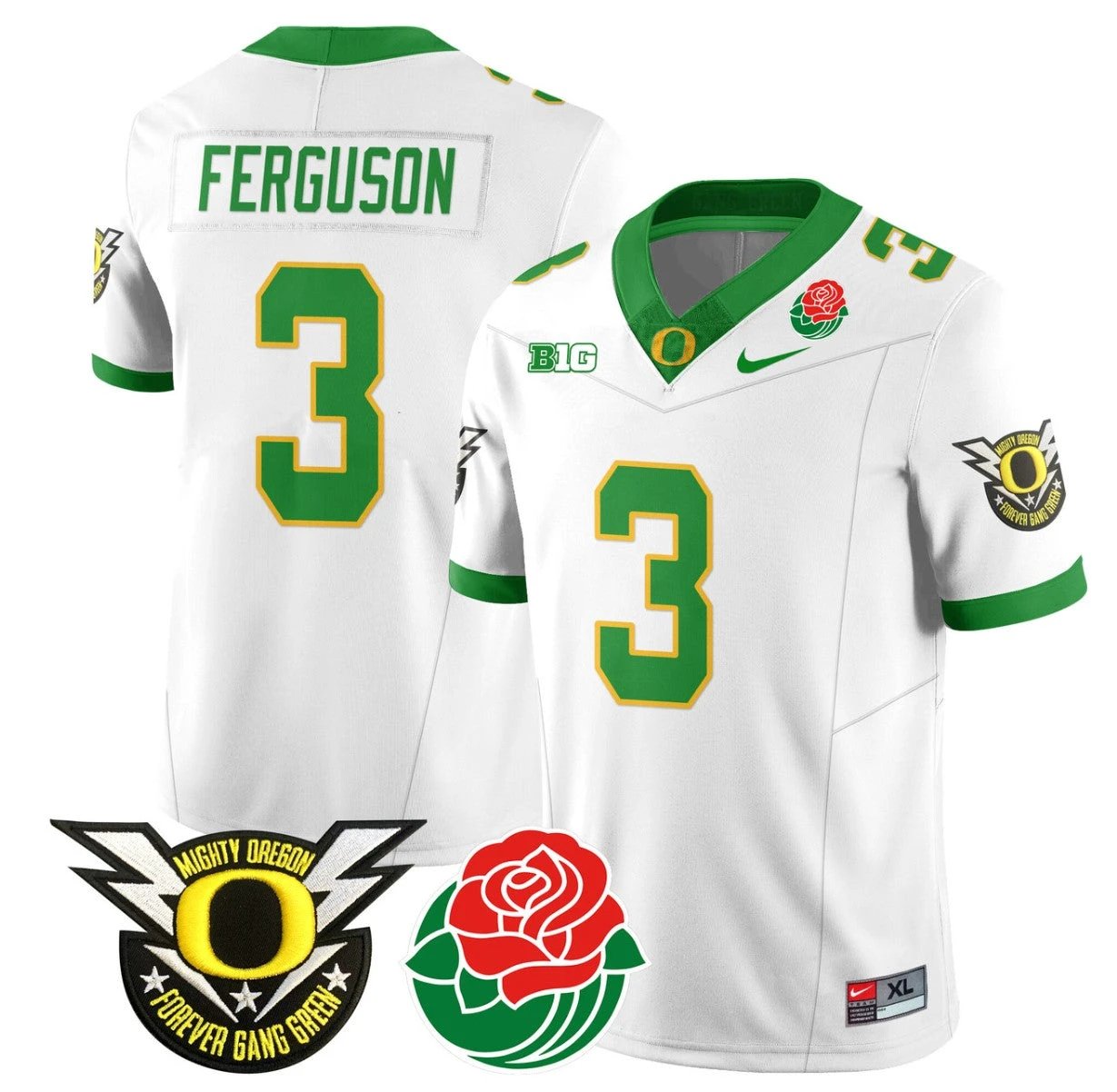 Terrance Ferguson Jersey #3 Oregon Ducks 2024 Mighty Rose Bowl Patch N2 White by My Store