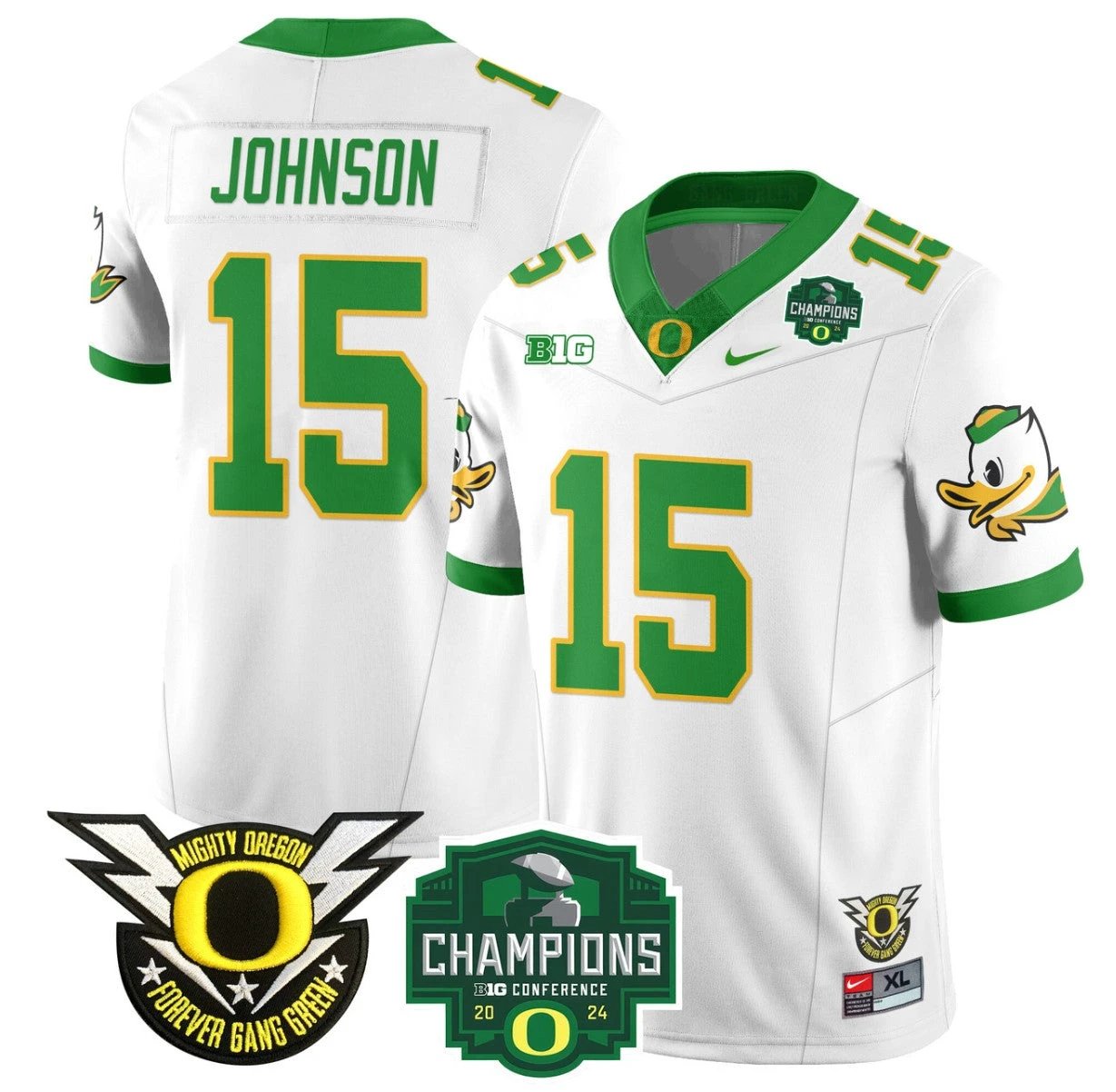 Tez Johnson Jersey #15 Oregon Ducks 2024 Big Ten Champions Football White by My Store