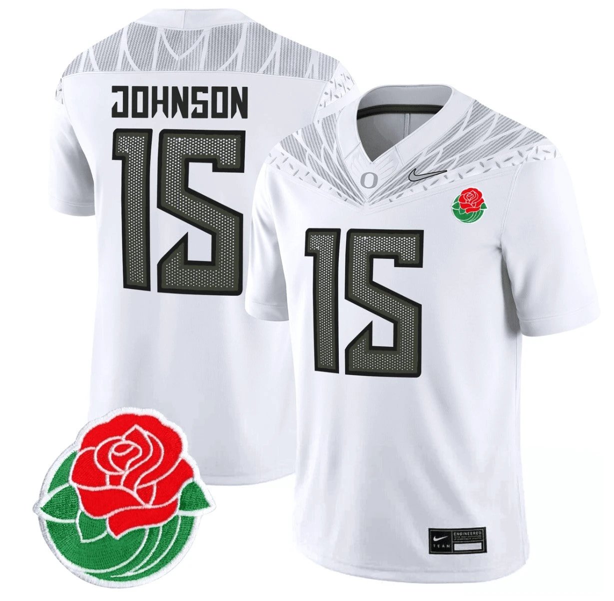 Tez Johnson Jersey #15 Oregon Ducks Rose Bowl Patch Vapor Football White by My Store