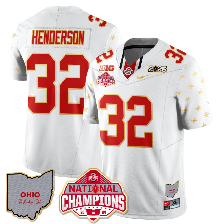 Treveyon Henderson Jersey #32 Ohio National Champions 2025 Patch by My Store NCAA Football Jerseys