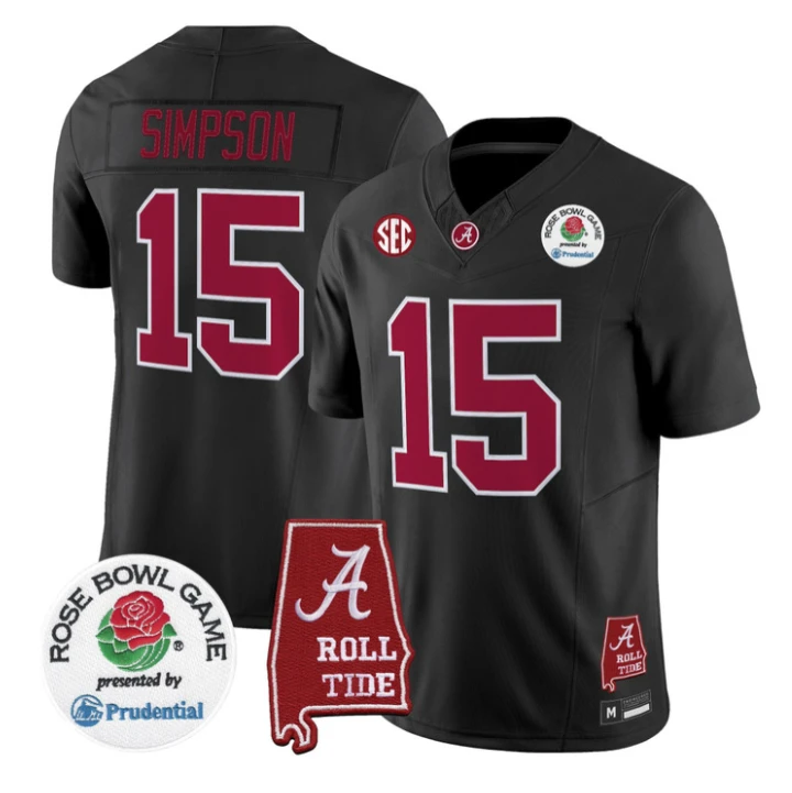 Ty Simpson Jersey #15 Alabama Crimson Tide 2026 Rose Bowl Patch Stitched by My Store NCAA Football Jerseys