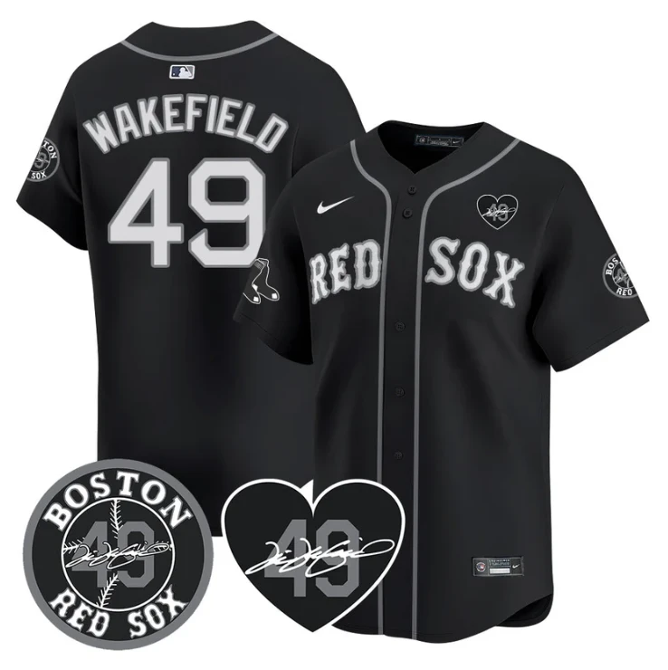 Tim Wakefield Jersey #49 Boston Red Sox Tim Wakefield Memorial Patch Stitched Black by My Store