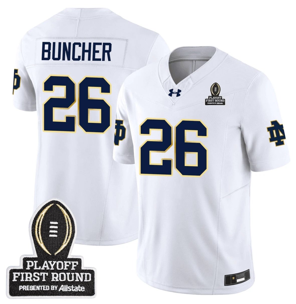 Tyler Buchner Jersey #26 Notre Dame Fighting Irish CFP First Round Patch White by NCAA Football Jersey