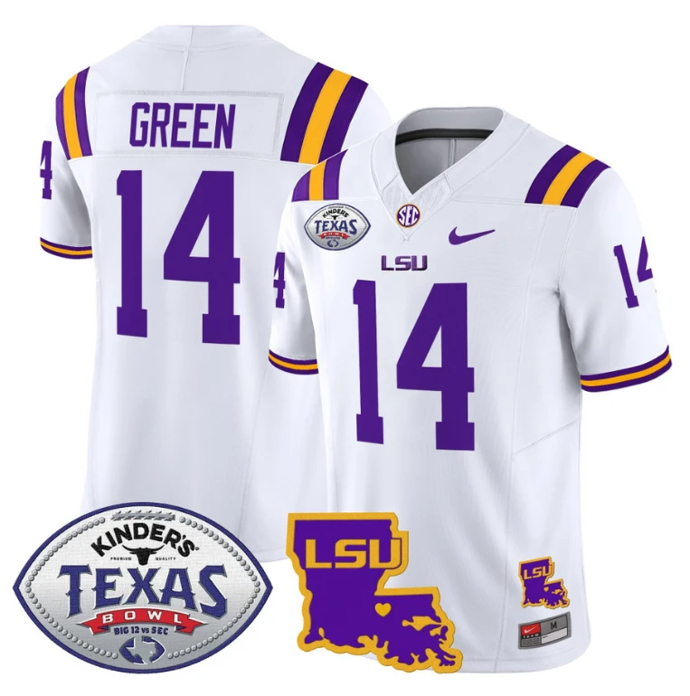 Trey'Dez Green Jersey #14 LSU Tigers 2024 Texas Bowl Football White by NCAA Football Jersey