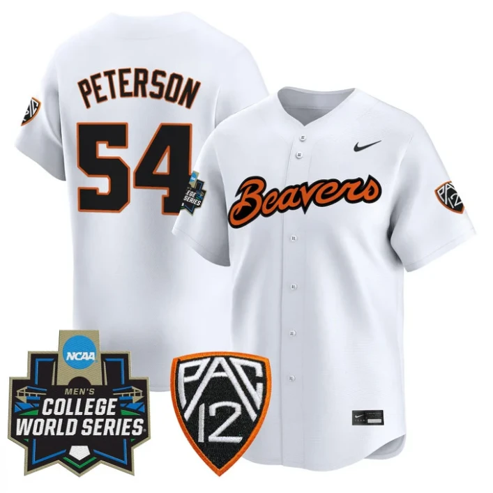 Tyce Peterson Jersey #54 Oregon State Beavers 2025 World Series Stitched White by My Store