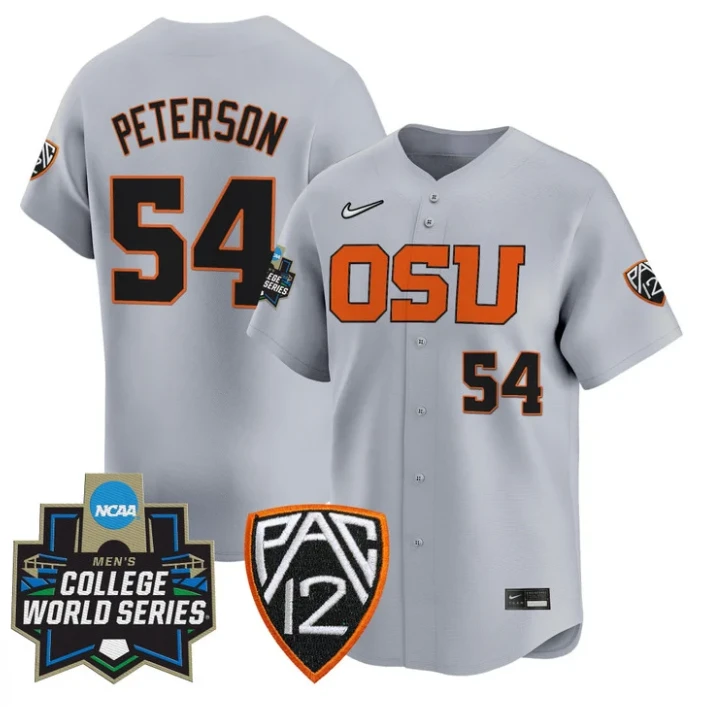 Tyce Peterson Jersey #54 Oregon State Beavers 2025 World Series Stitched Gray by My Store