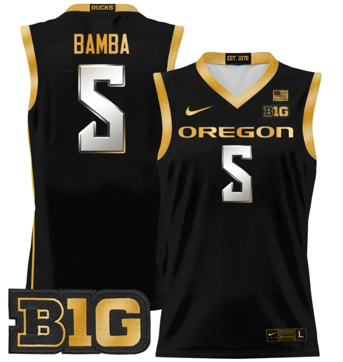 TJ Bamba Jersey #5 Oregon Ducks 2024 Lightweight Basketball Black Gold by My store basketball