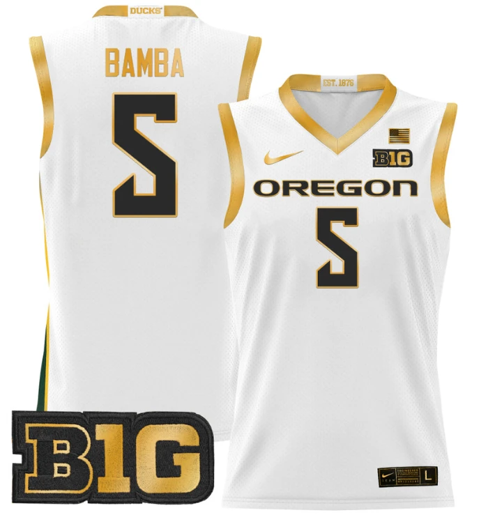 TJ Bamba Jersey #5 Oregon Ducks 2024 Lightweight Basketball White Gold by My store basketball