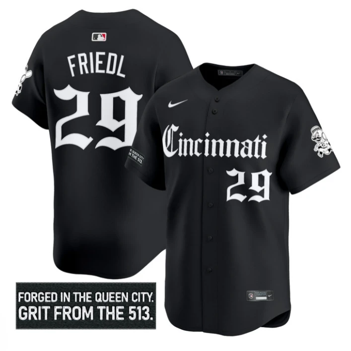 TJ Friedl Jersey #29 Cincinnati Reds Gothic Queen City Edition Stitched Black by My Store