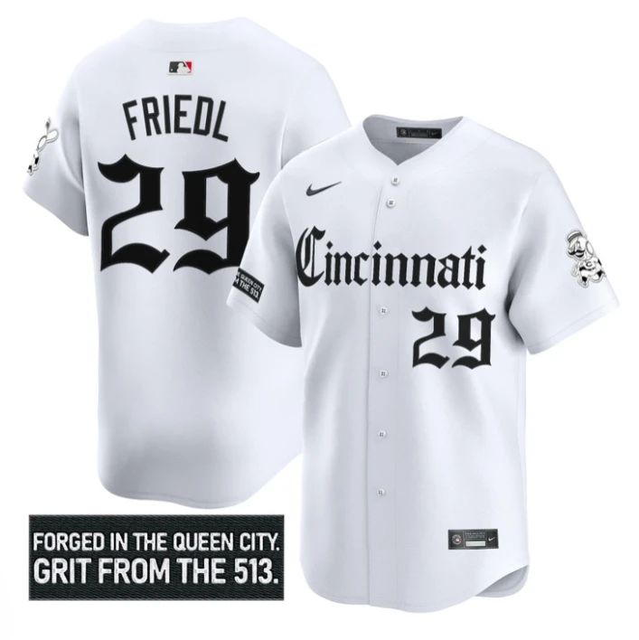 TJ Friedl Jersey #29 Cincinnati Reds Gothic Queen City Edition Stitched White by My Store