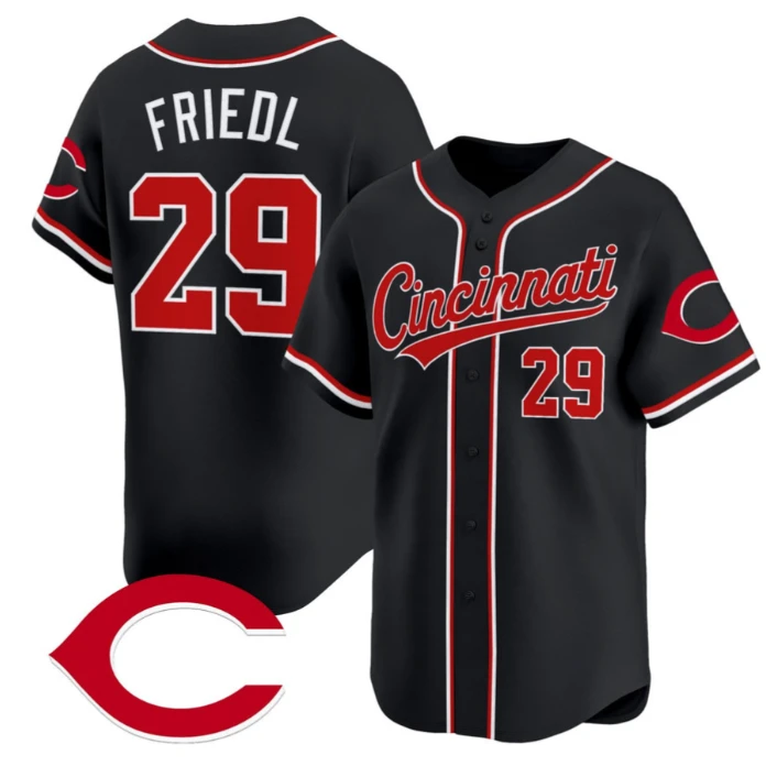 TJ Friedl #29 Cincinnati Reds Black Jersey - All Stitched by My Store