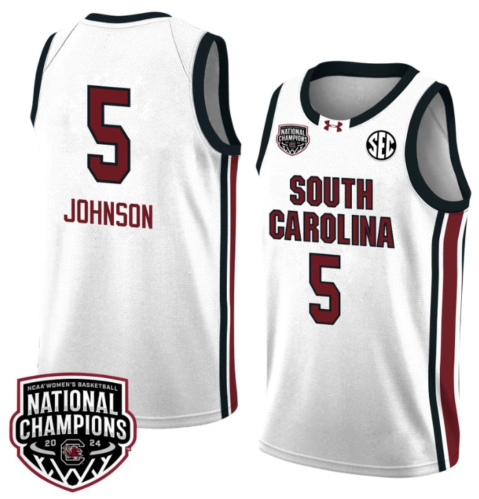Tessa Johnson Jersey #5 South Carolina Gamecocks 2024 NCAA Basketball National Champions White Red by My store basketball